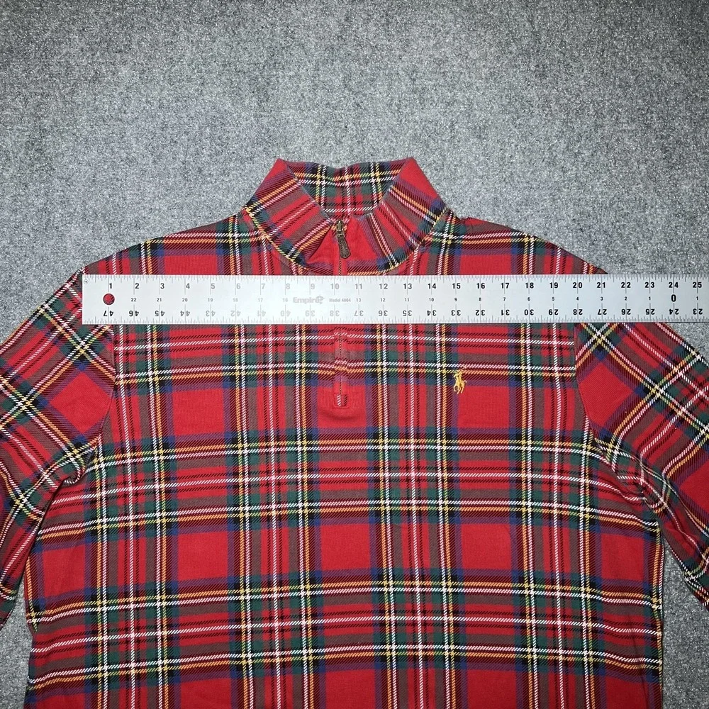 Polo Ralph Lauren Estate Rib Quarter-Zip Madras Plaid Pullover Sweater Men XL